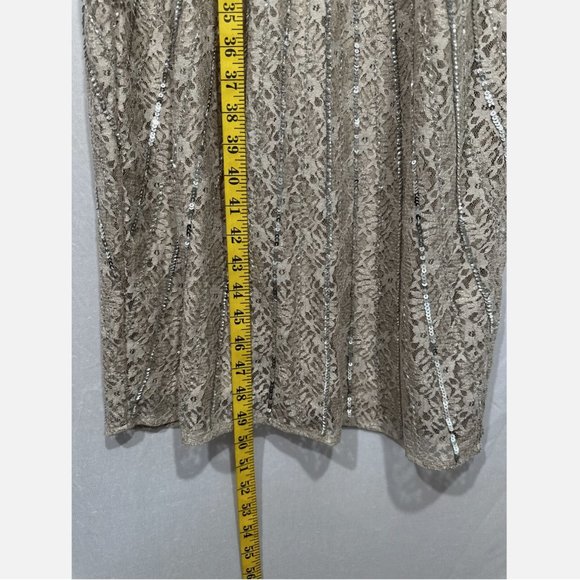 NWT $538 Mac Duggal [ 8 ] Beaded Lace Long‎ Sleeve Midi Dress Taupe - Picture 13 of 16